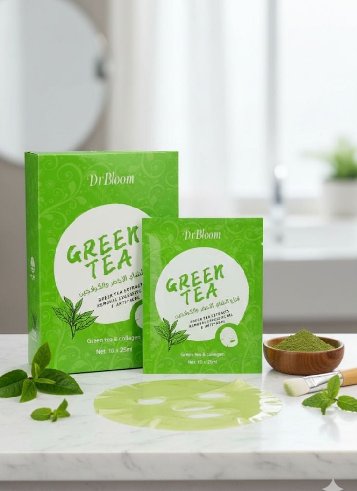 دكتور يلوم  قناع الوجه الورقي بالشاي الأخضر من دكتور بلوم مع الكولاجين - للتحكم في الزيوت، وتهدئة البشرة وإنعاشها - Image 2